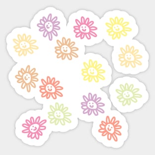 Pastel Daisy Flowers Smiley Face Sticker